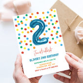 Colorful Confetti Two Balloon 2. Geburtstag Junge Einladung