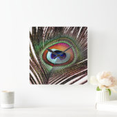 Colorful Copper Peacock Feather Quadratische Wanduhr (Zuhause)