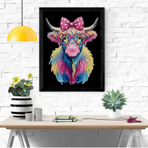 Colorful Coquette Highland Cow mit Brille & Bow Poster