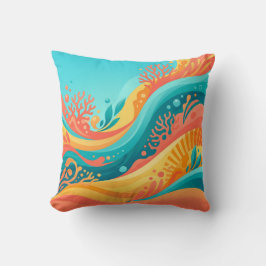 Colorful Coral Reef Ocean Waves Throw Pillow Kissen
