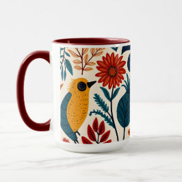 Colorful Cottagecore Floral Bird Pattern Tasse