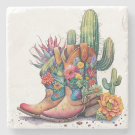 Colorful Cowgirl Boots and Cactus Steinuntersetzer