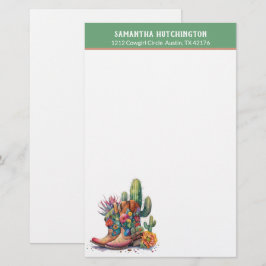 Colorful Cowgirl Boots with Flowers and Cactus Briefpapier