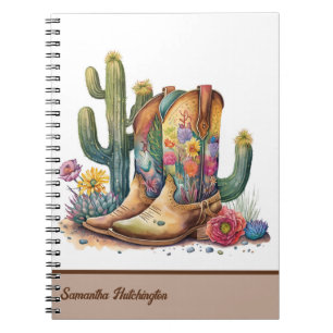 Colorful Cowgirl Boots with Flowers and Cactus Notizblock