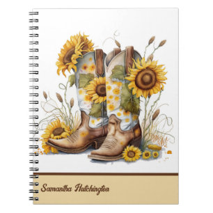 Colorful Cowgirl Boots with Sunflowers Notizblock
