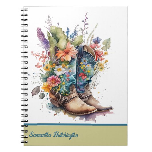 Colorful Cowgirl Boots with Wildflowers Notizblock (Vorderseite)