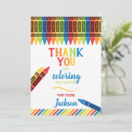 Colorful Crayon Birthday Danke Karte (Stehend Vorderseite)