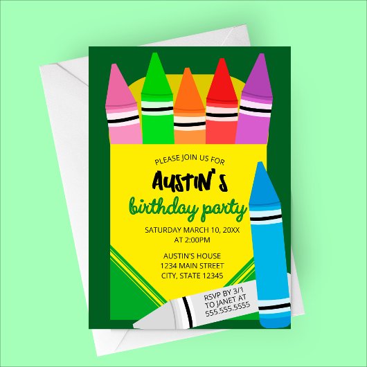 Colorful Crayon Box Kids Birthday Party Invitation Einladung