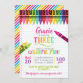 Colorful Crayon Girl Party Einladung (Vorne/Hinten)