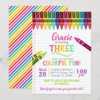 Colorful Crayon Girl Party Einladung