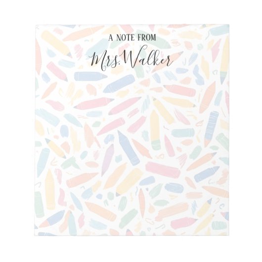 Colorful Crayon Pattern Art Teacher Notizblock (Vorderseite)