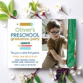 Colorful Crayon Photo Preschool Graduation Einladung