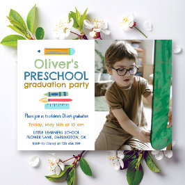 Colorful Crayon Photo Preschool Graduation Einladung