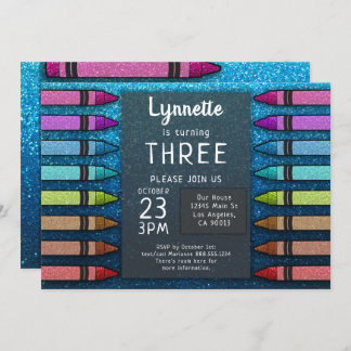 Colorful Crayon Rainbow Glitzer Einladung