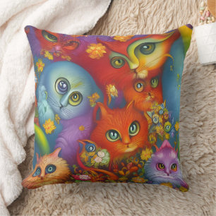Colorful Crazy Kitty Cat Kitten Collage Kissen