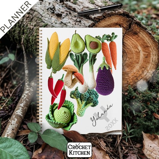 Colorful Crochet Gemüsemushroom Collage Name Planer