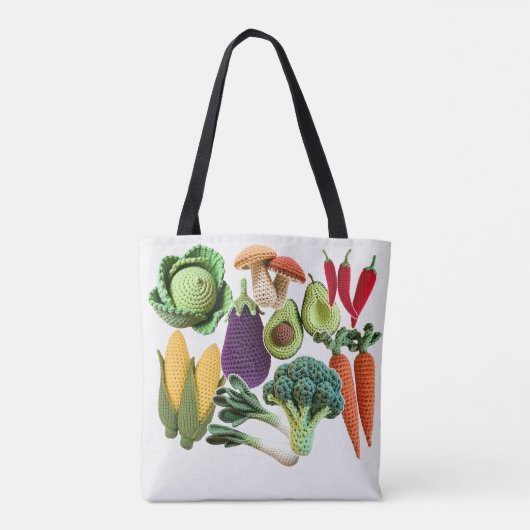 Colorful Crochet Gemüsemushroom Collage Name Tasche (Rückseite)