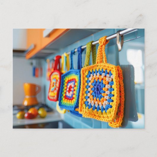 Colorful Crochet Pot Holders Made From Granny Squa Postkarte (Vorderseite)