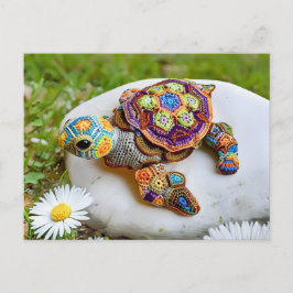 Colorful Crochet Turtle Made From Granny Squares Postkarte