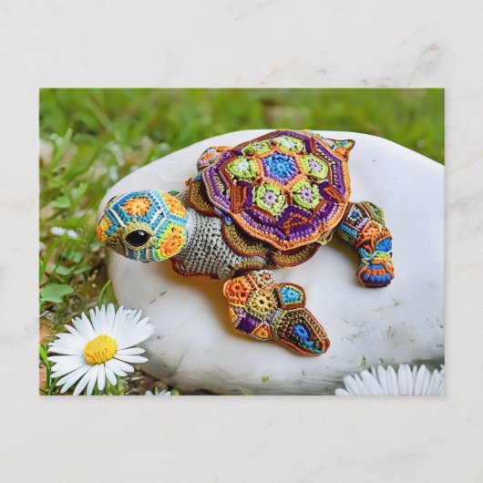 Colorful Crochet Turtle Made From Granny Squares Postkarte (Vorderseite)
