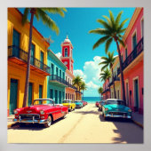 Colorful Cuban Street with Classic Cars  Poster (Vorne)