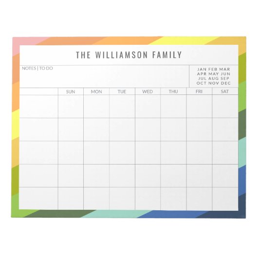 Colorful Custom Family Planner Calendar Notizblock (Vorderseite)