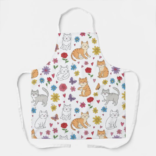 Colorful Cute Cats Floral Apron Schürze (Vorderseite)