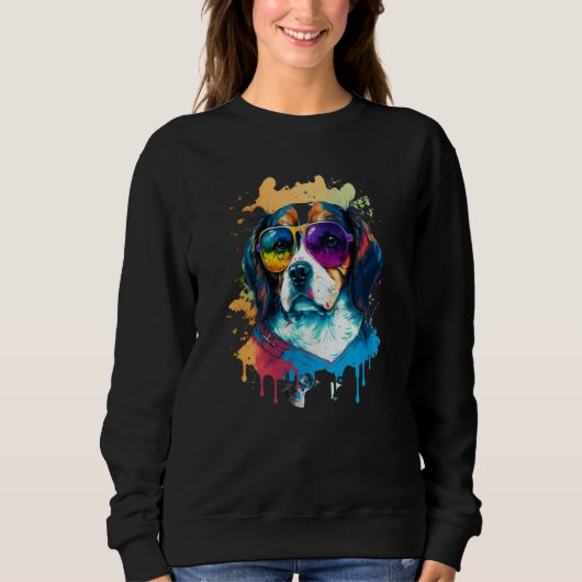 Colorful Cute Dog Beagle with Sunglasses Animal Sweatshirt (Vorderseite)