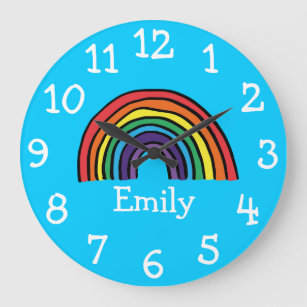Colorful Cute Rainbow Personalized Name Große Wanduhr