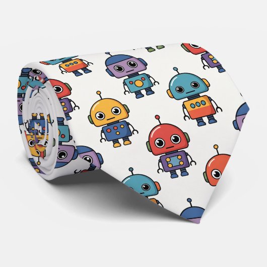 Colorful Cute Robot Pattern Krawatte (Gerollt)