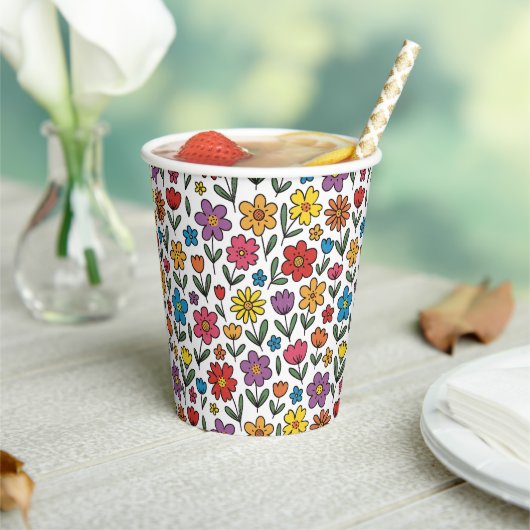 Colorful Cute Spring Flowers Paper Cups Pappbecher (In Situ)