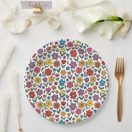 Colorful Cute Spring Flowers Paper Plates Pappteller (Hochzeit)