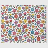 Colorful Cute Spring Flowers Wrapping Paper Roll Geschenkpapier (Flach)