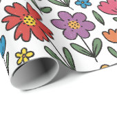 Colorful Cute Spring Flowers Wrapping Paper Roll Geschenkpapier (Rolleneckpunkt)