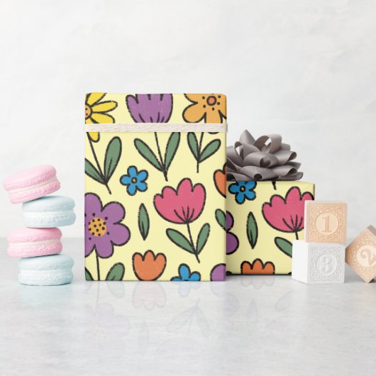 Colorful Cute Spring Flowers - Wrapping Paper Roll Geschenkpapier (Babyparty)