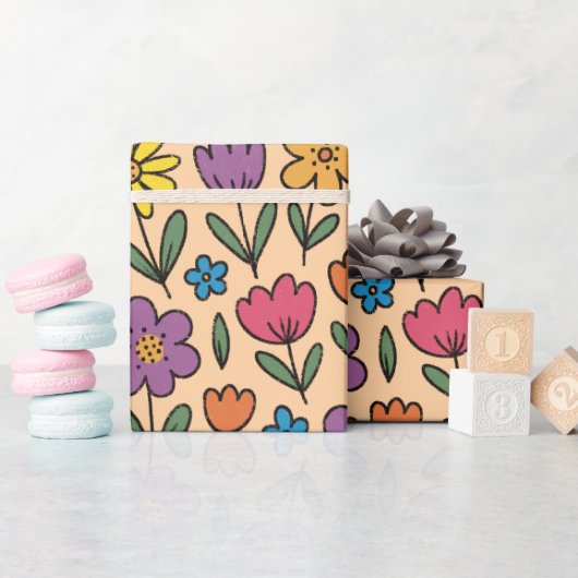 Colorful Cute Spring Flowers - Wrapping Paper Roll Geschenkpapier (Babyparty)