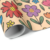 Colorful Cute Spring Flowers - Wrapping Paper Roll Geschenkpapier (Rolleneckpunkt)