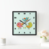Colorful Cute Whimsical Birds Quadratische Wanduhr (Zuhause)