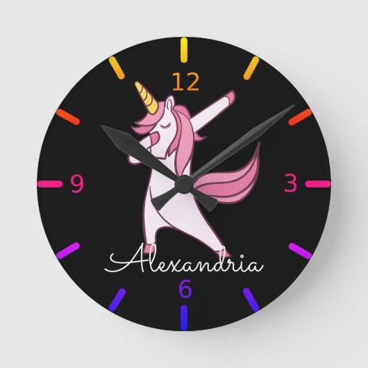 Colorful Dabbing Unicorn Runde Wanduhr (Vorderseite)