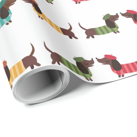 Colorful Dachshund Christmas Pattern Geschenkpapier (Rolleneckpunkt)