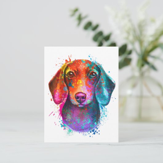 Colorful Dachshund Dog Art Illustration Einladung (Stehend Vorderseite)