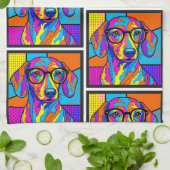 Colorful Dachshund Pop Art Kitchen Towel Geschirrtuch (Gefaltet)