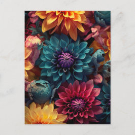 colorful dahlia flowers in dark colors postkarte