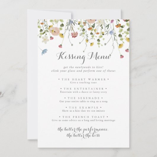 Colorful Dainty Wedding Kissing Menu Game Card (Vorderseite)
