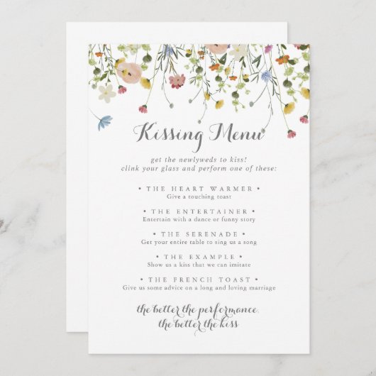 Colorful Dainty Wedding Kissing Menu Game Card (Vorne/Hinten)