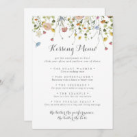 Colorful Dainty Wedding Kissing Menu Game Card
