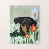 Colorful Daisies and Doberman Pincher Puppy Puzzle (Vertikal)