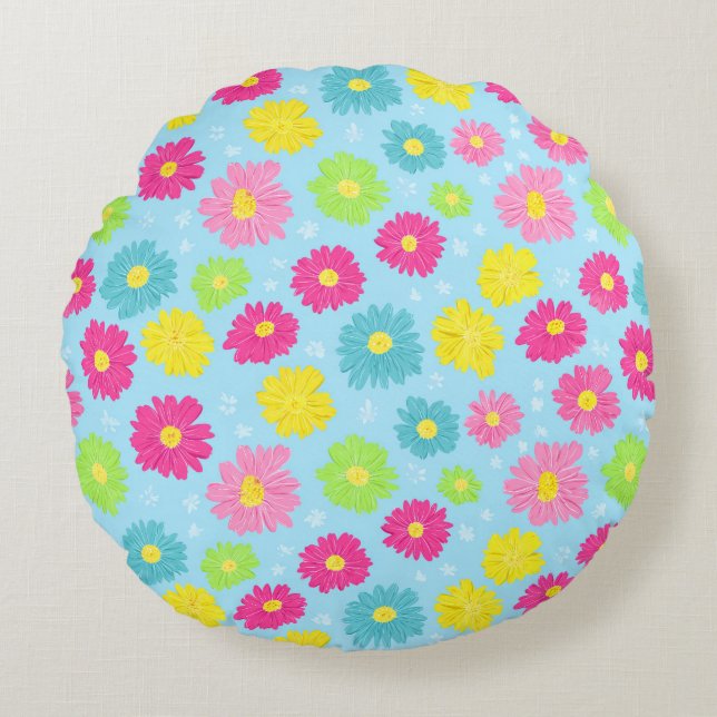 Colorful Daisies Rundes Kissen (Vorderseite)