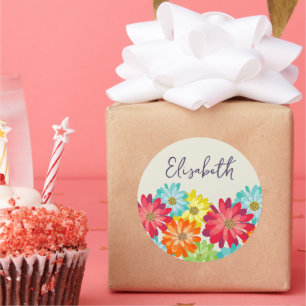 Colorful Daisis Birthday Girl Individuelle Name Runder Aufkleber