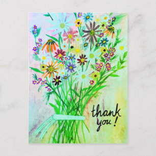 Colorful Daisy Bouquet Danke, Green Postkarte